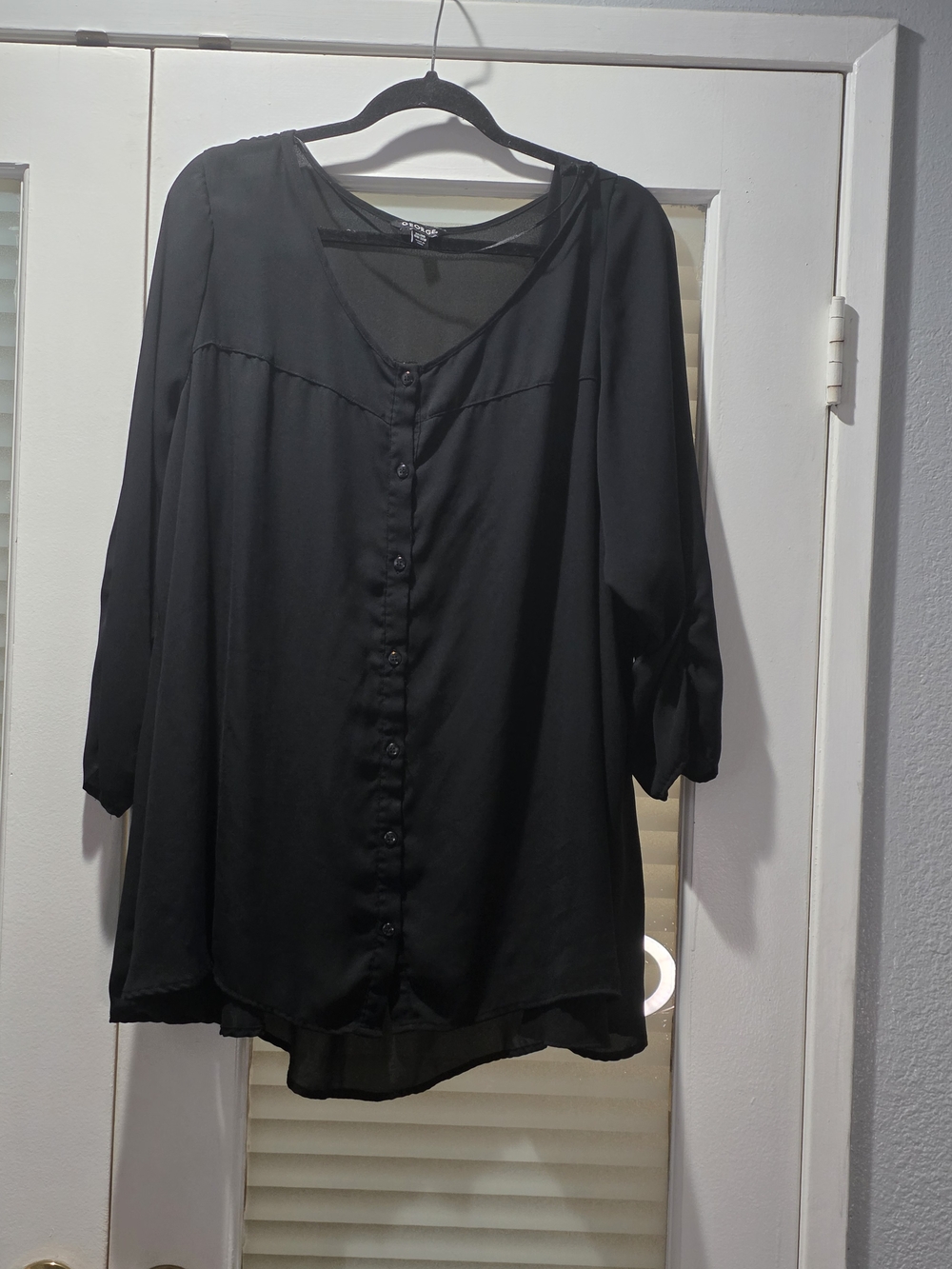George Black Button-Front V-Neck Blouse